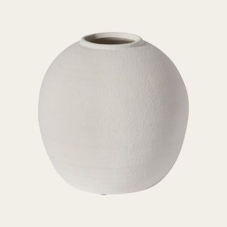 Small White Konos Vase with a rounded concrete silhouette, soft white textured surface, and open top, shown as a product image for tabletop floral arrangements, faux stems, and everyday styling.