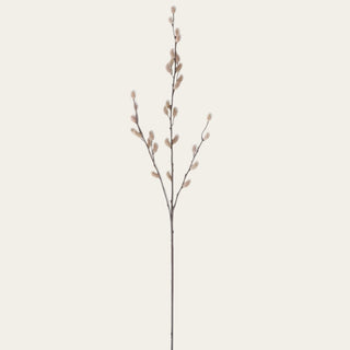 Tan velvet willow stem shown in full view with soft velvet buds and slender wired branches, ideal for narrow-neck, everyday, standard, wide mouth, and statement vases in fall, winter, and holiday styling.