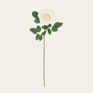 Champagne True Bloom real touch duchess rose stem with soft pearl-toned layered petals, faux green leaves, and a wired stem, designed for refined faux floral arrangements that work beautifully in all four seasons, especially holiday styling.