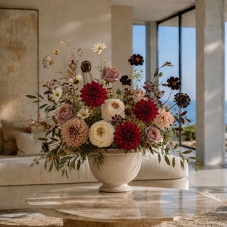 Luxury Floral arrangement in a sunny California home of Red Real Touch  Dahlia Stem - 29 Inch