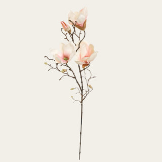 Full-length 33.5-inch faux magnolia branch with white blossoms, soft pink accents, buds, and a brown stem