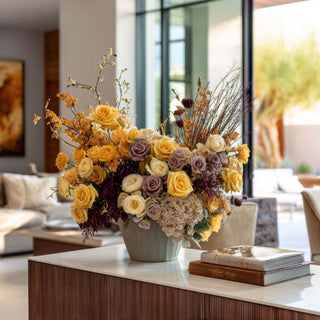 Close-up detail of Yellow True Bloom Real Touch Austin rose petals showing layered garden-inspired texture, warm golden tones, and realistic floral shaping for elevated seasonal arrangements.
