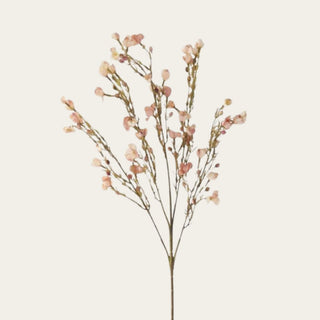 Close-up of a 35-inch faux light pink Chamelaucium spray stem featuring delicate ivory-white blooms and branching stems, ideal for adding airy texture, movement, and natural layering to luxury floral arrangements, wedding florals, spring centerpieces, and modern coastal home decor.
