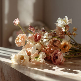 Floral Stems styled on a marble surface by True Bloom floral 