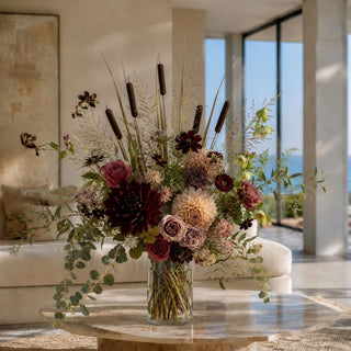 True Bloom Floral styled  Dark Brown 5 Head Cattail Stem - 25 Inch in a sunny california luxury home